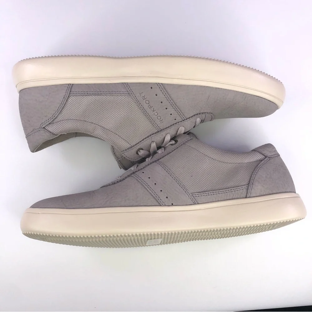 Rockport Mens Jarvis Ubal Fashion Sneakers Gray Leather Lace Up Casual Sneakers